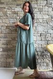 Rustic Nature Linen Blend Smock T Shirt Dress Washed Moss